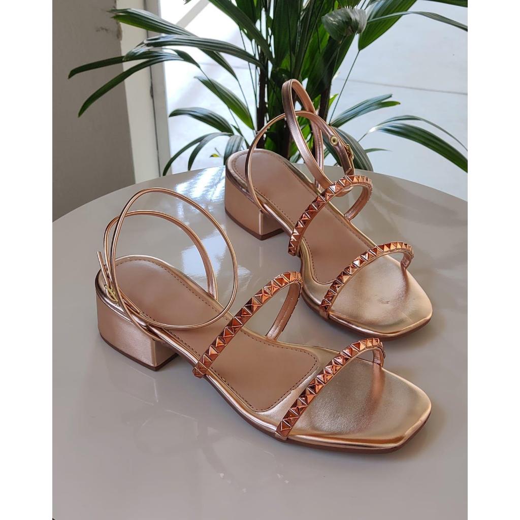 Sandalia Salto Bloco 4 cm Com Pedrarias Brilho Saltinho Strass Super Confortavel Spike em Oferta na Shopee