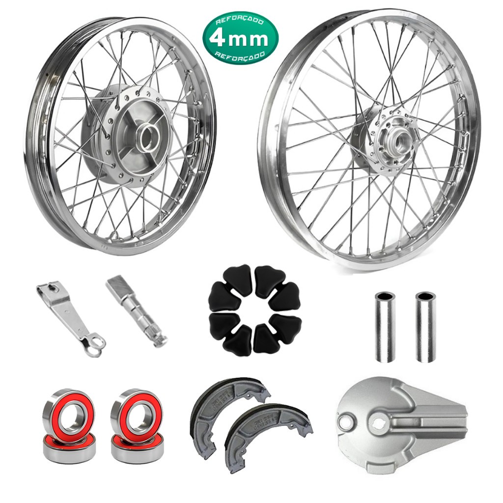 Par Aro Roda Completa Raio 4mm Titan Fan 150 Disco Espelhos Lonas Rolamentos Braços Eixos Bucha