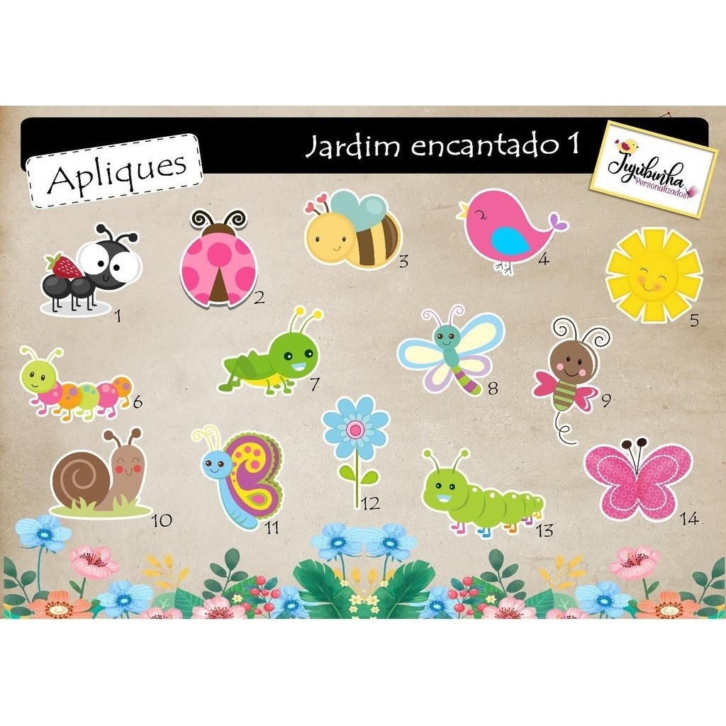 APLIQUES RECORTADOS - JARDIM ENCANTADO  - TAG, LEMBRANCINHA, TUBETES, DECORAÇÃO, FESTAS, ANIVERSÁRIO