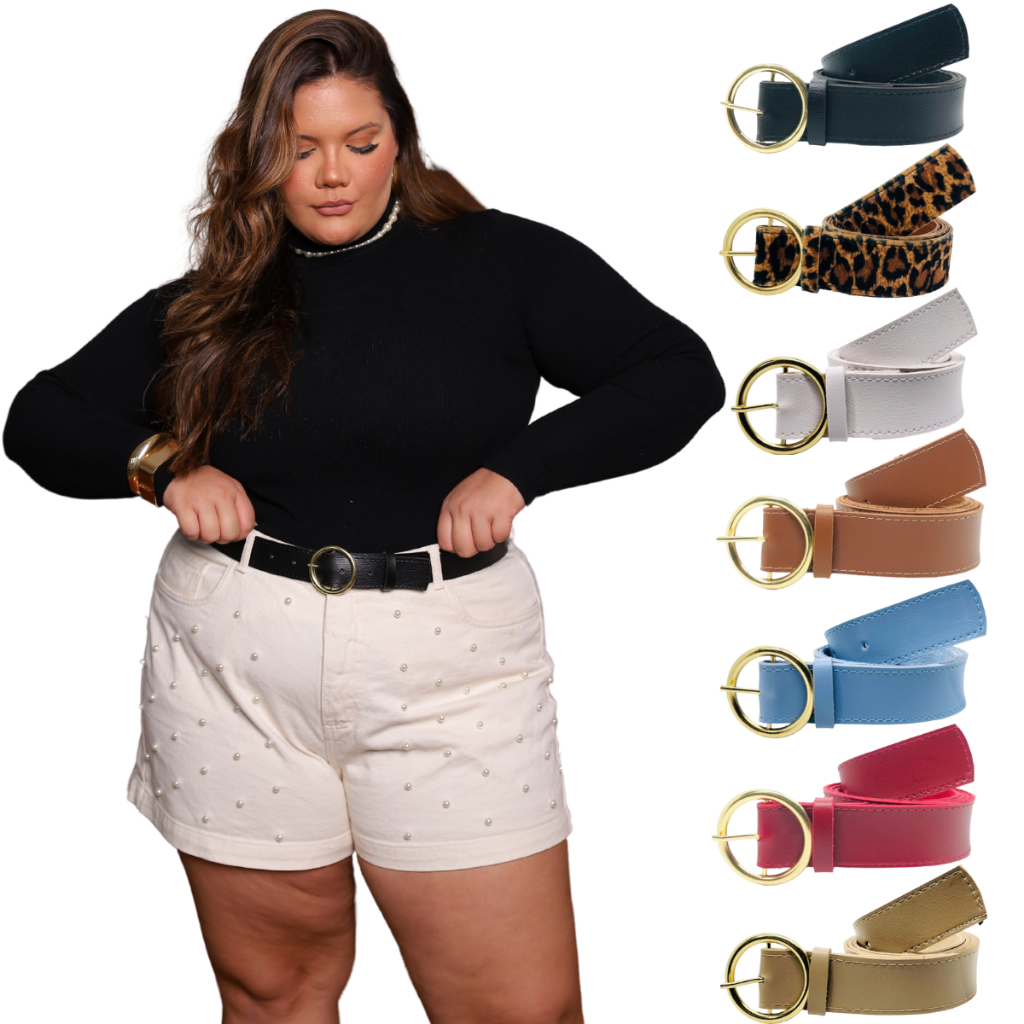 Cinto Feminino Plus Size Tendencia Plus Classico Fivela Redonda Largo GG XG G1 G2 G3 3.5cm - Lia em Oferta na Shopee