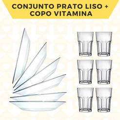 Jogo 6 Pratos Fundos e 6 Copos Vitamina Bar Restaurante