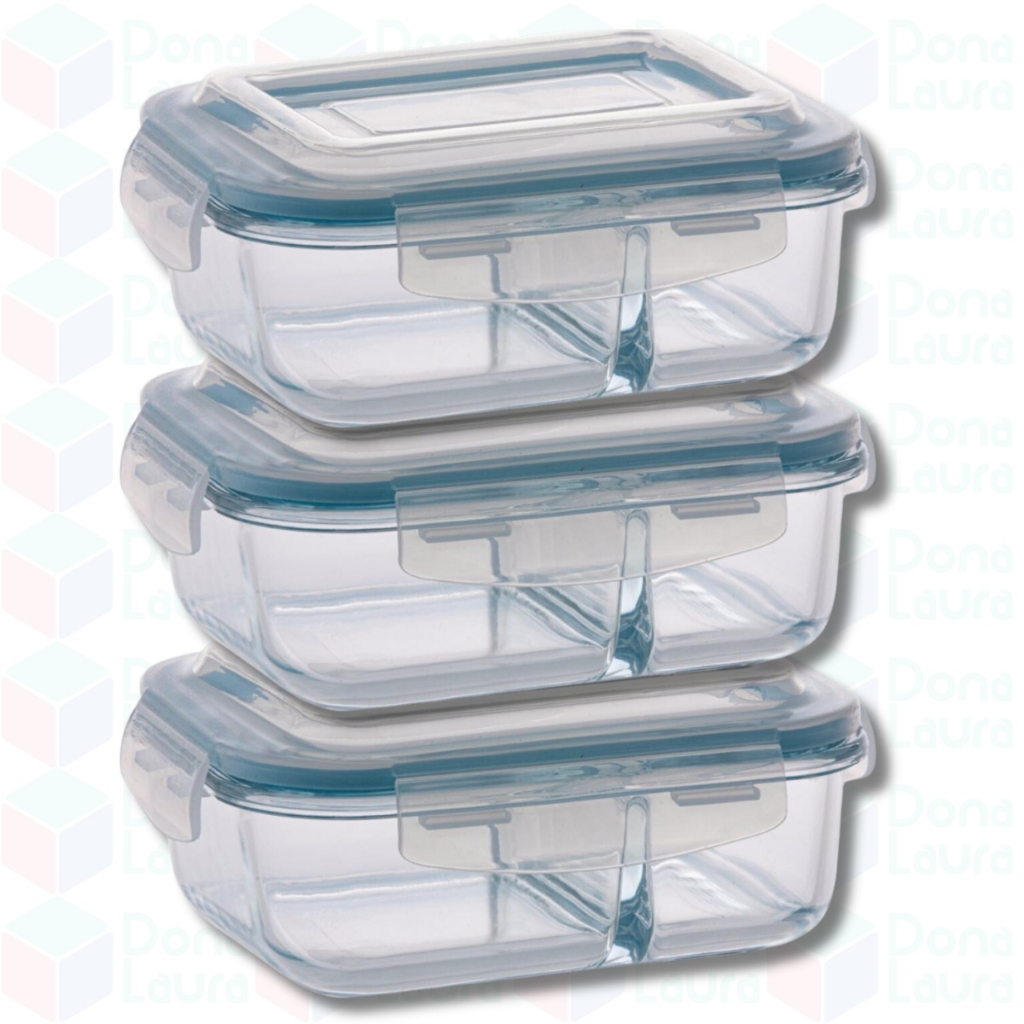 Jogo 3 Potes 640ml Divisória Hermético Marmita Microondas