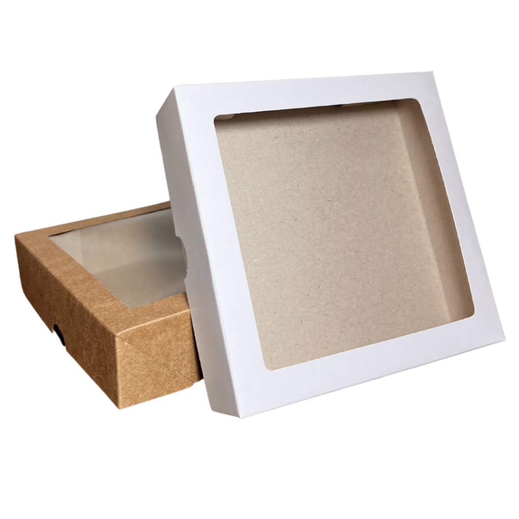 20 un - Caixa com Visor 15x15x4 para Presente Lembrancinhas Doce Maleta - Caixa Kraft ou Branca
