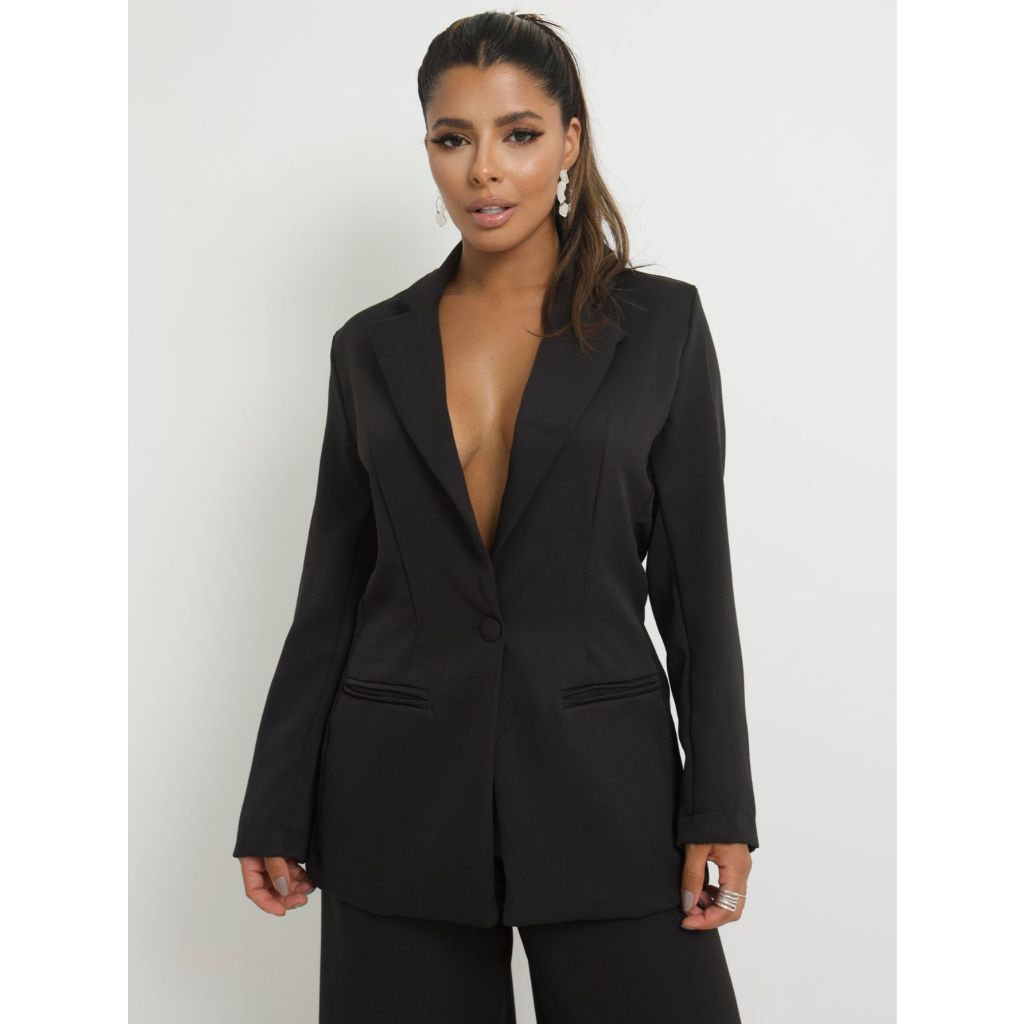 Blazer Alfaiataria Feminino Alongado Social Terninho Botão