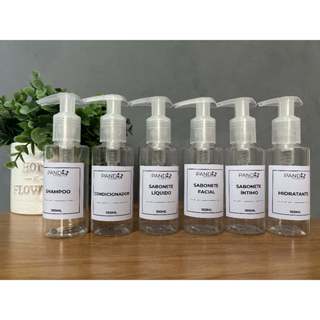 Kit viagem 04 Frascos Cristal 100ml - Shampoo, Cond., Sab. Líquido e Sab. facial em Oferta na Shopee