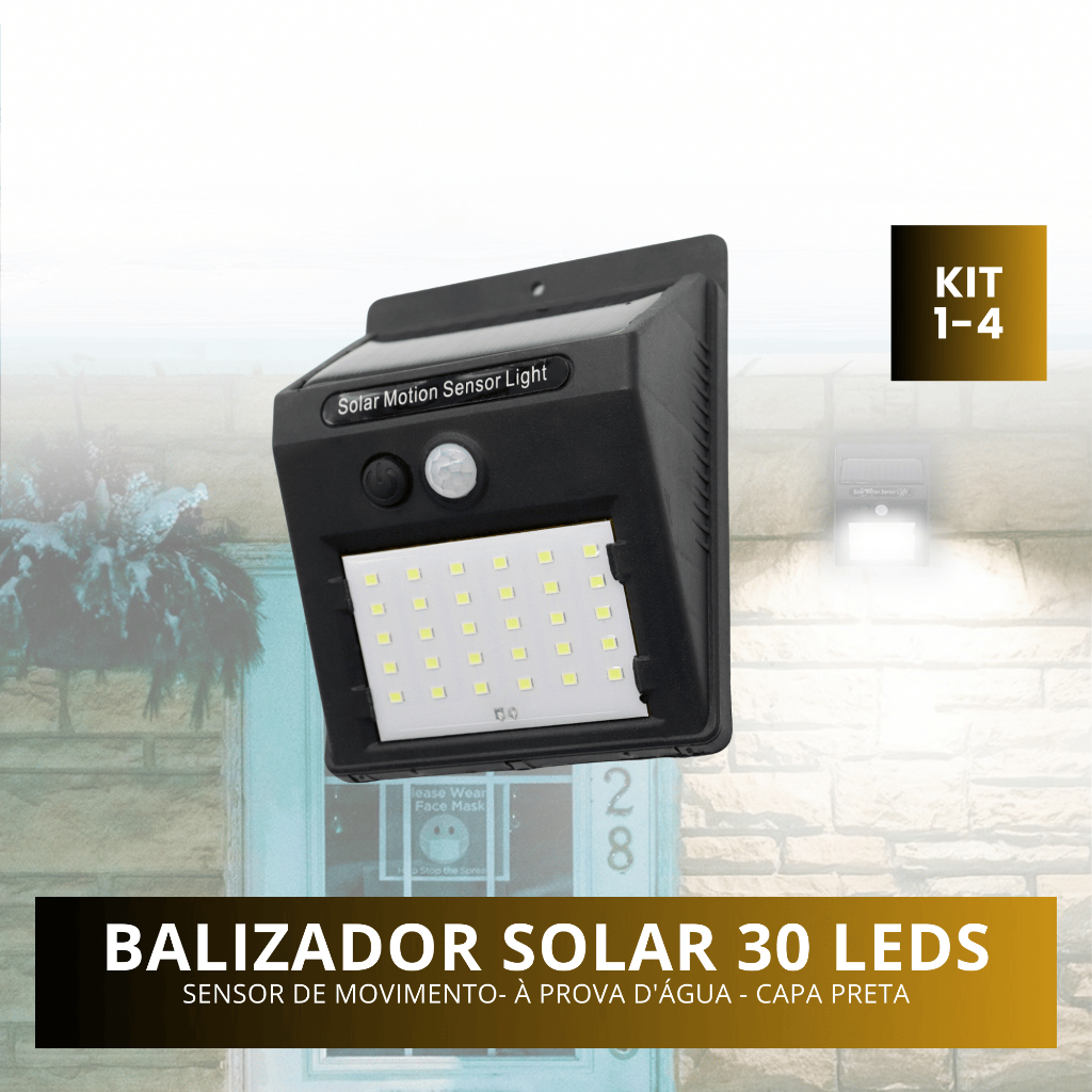 Luminária Energia Solar 30 Leds Com Sensor Presença Balizador S/fio Externo Unitário|kit2|kit4