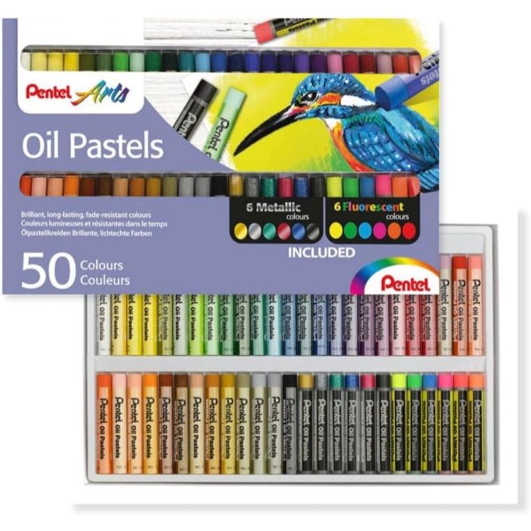 Giz Pastel Oleoso Pentel Arts - 50 Cores c/ Metálicas e Fluorescentes