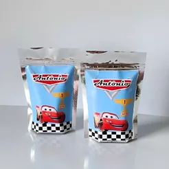 SAQUINHO METALIZADO PERSONALIZADO CARROS DISNEY LEMBRANCINHA PARA FESTA INFANTIL