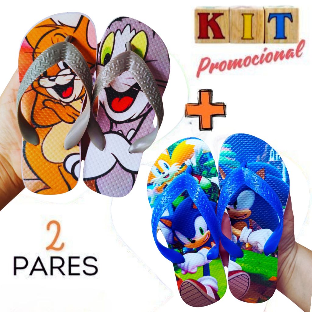 PROMOÇÃO: KIT/Combo 2 Pares de Chinelo Personagens Sandalia de dedo menino masculino sonic patrulha