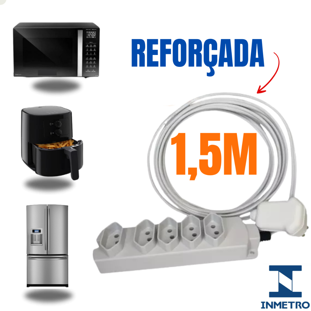 Extensão Elétrica De 5 Tomadas 20 Amperes Com Desconto 1,5 Metros em Oferta na Shopee