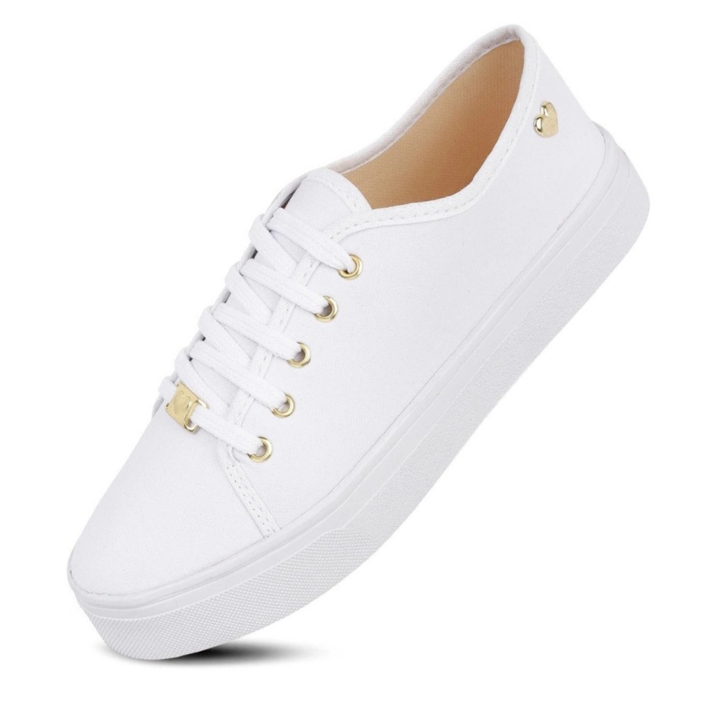 Tênis Casual Feminino Branco Ping Coração Slip On Confortável Leve Casual