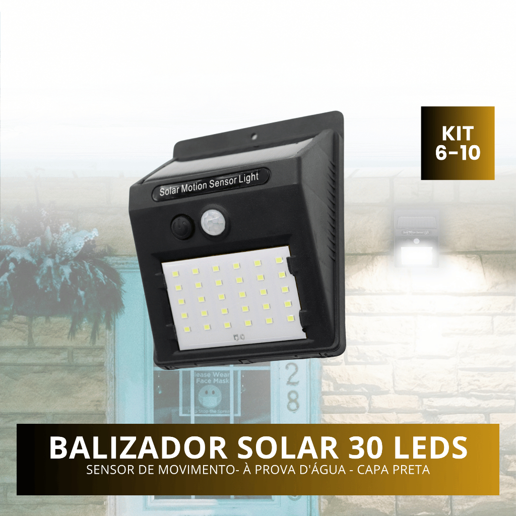 Luminária Energia Solar 30 Leds Com Sensor Presença S/fio Externo Balizador Kit6/Kit10