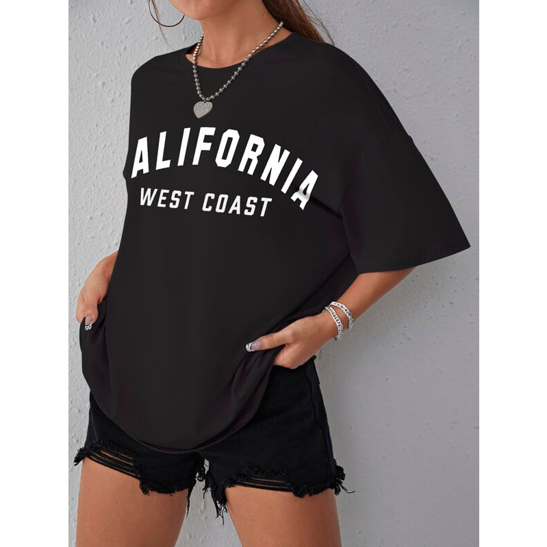 T-Shirt Feminina Larga Estilo Americano Streetwear | Camiseta 100% Algodão Premium para Academia