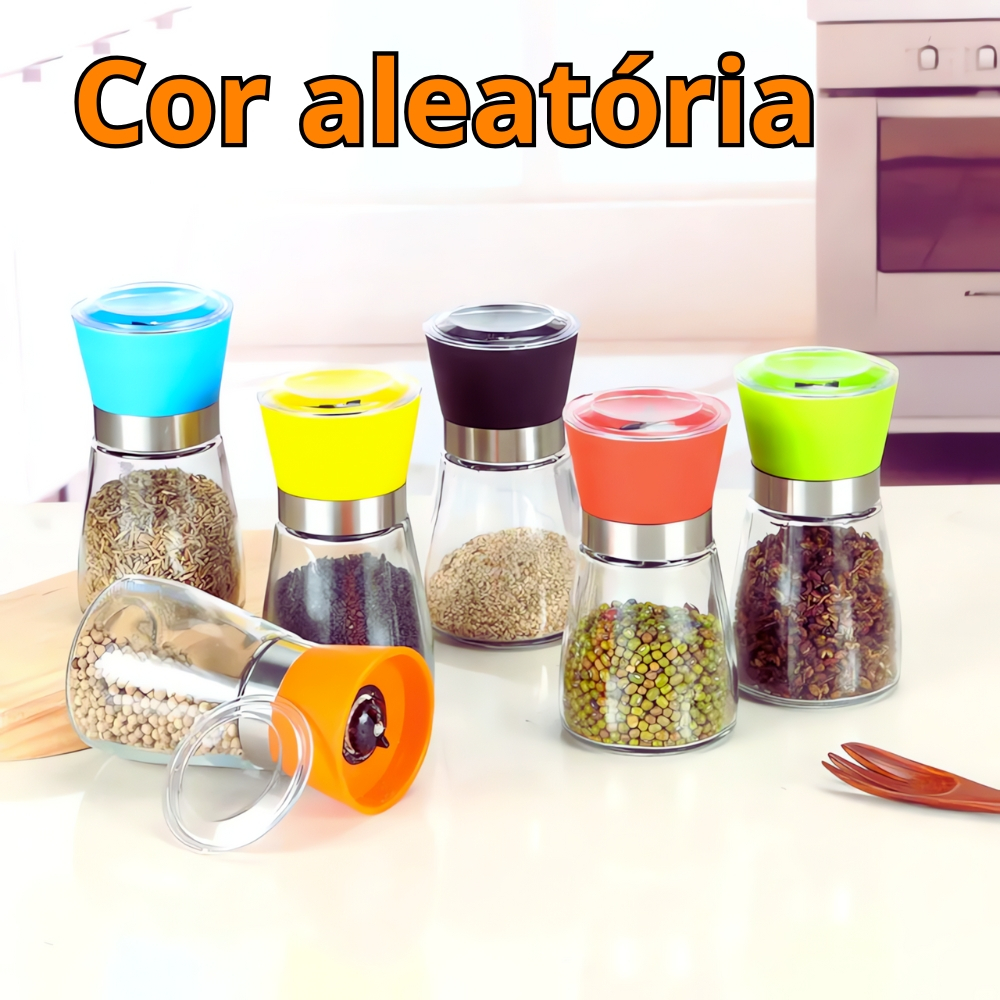 Moedor Triturador De Temperos, Sal, Pimenta E Especiarias De Vidro e Inox Premium