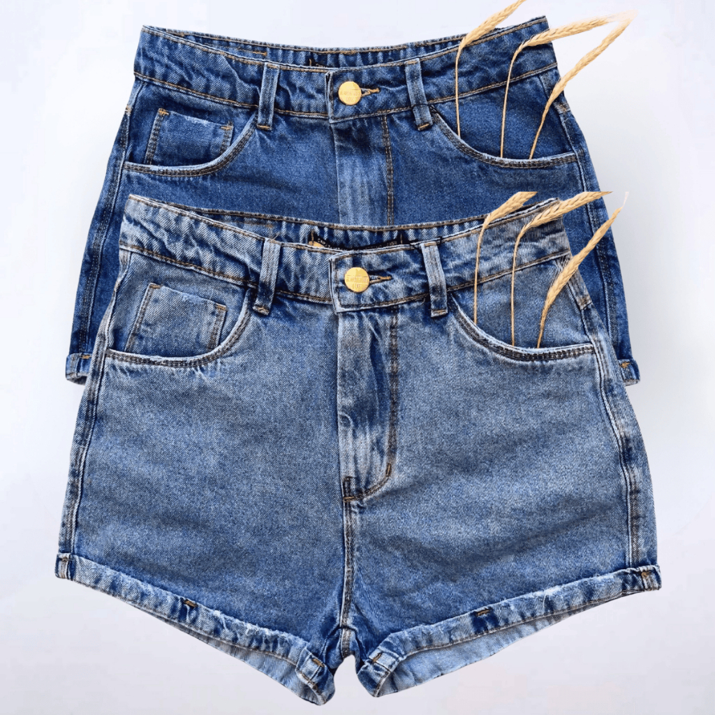 Short Jeans Feminino Cintura Alta Barra Virada Sem Lycra Blogueira
