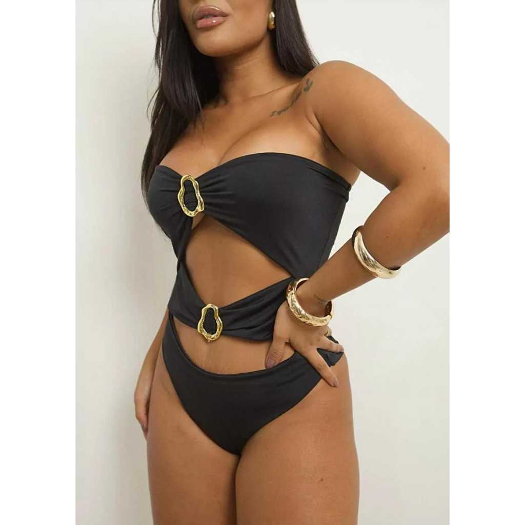 Body Maiô Collant Tomara que Caia com Fivela Metal Bory Feminino Moda Blogueira Bori