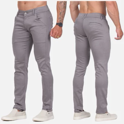 Calça Sport fino Masculina Sarja, Bolso Embutido Elastano Estilo Social Tecido Premium Acetinado.