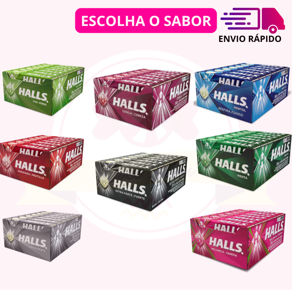 Bala Halls Drops Display com 21 unidades Caixa Pack Diversos Sabores