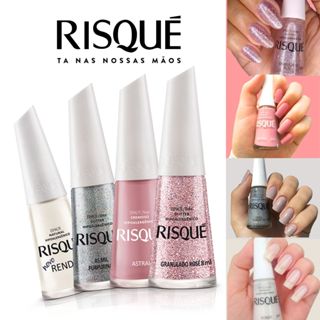 Kit 4 Esmaltes Risqué Glitter Rose Tons Branco Rosa 8ml Manicure Profissional em Oferta na Shopee