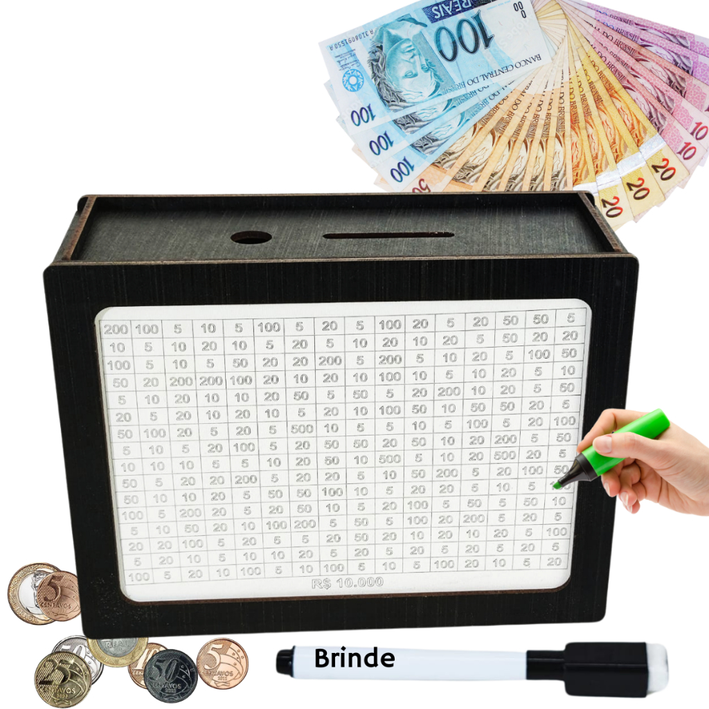 Cofrinho Cofre Guardar Dinheiro Caixa Woodbox 10k Economia