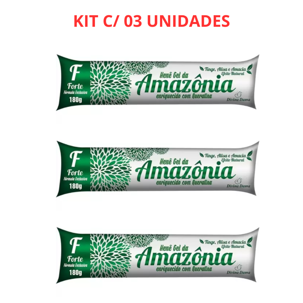 Kit C/ 03  Henê Gel 180g Preto Forte Amazônia Divina Dama em Oferta na Shopee