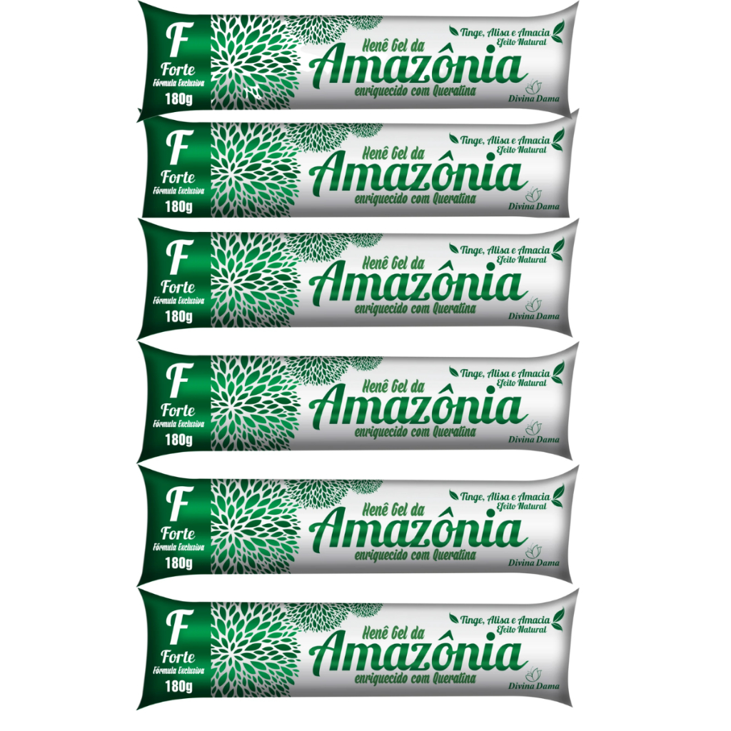 Kit C/ 06 Henê Gel 180g Preto Forte Amazônia Divina Dama