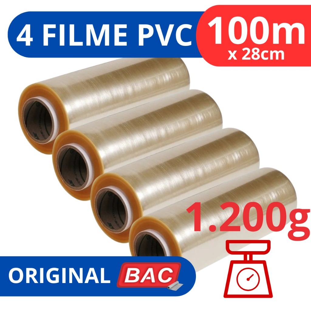 Kit 4 Rolo Bobina Plastico De Filme Pvc 28cm X 100 Metros Original BAC