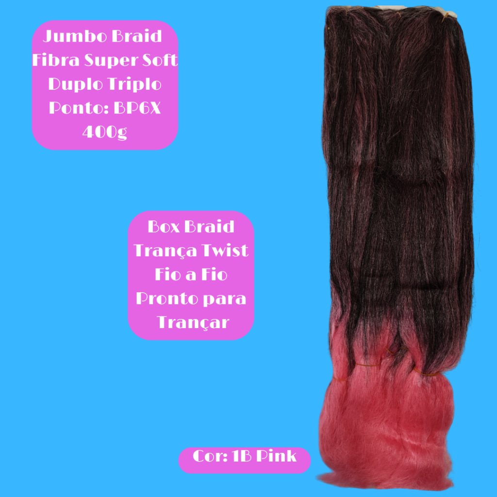 Jumbo Jumbão 1B Pink Box Braids 6x Trança Twist Tranças Fibra Super Soft 400g textura do Kanekalon
