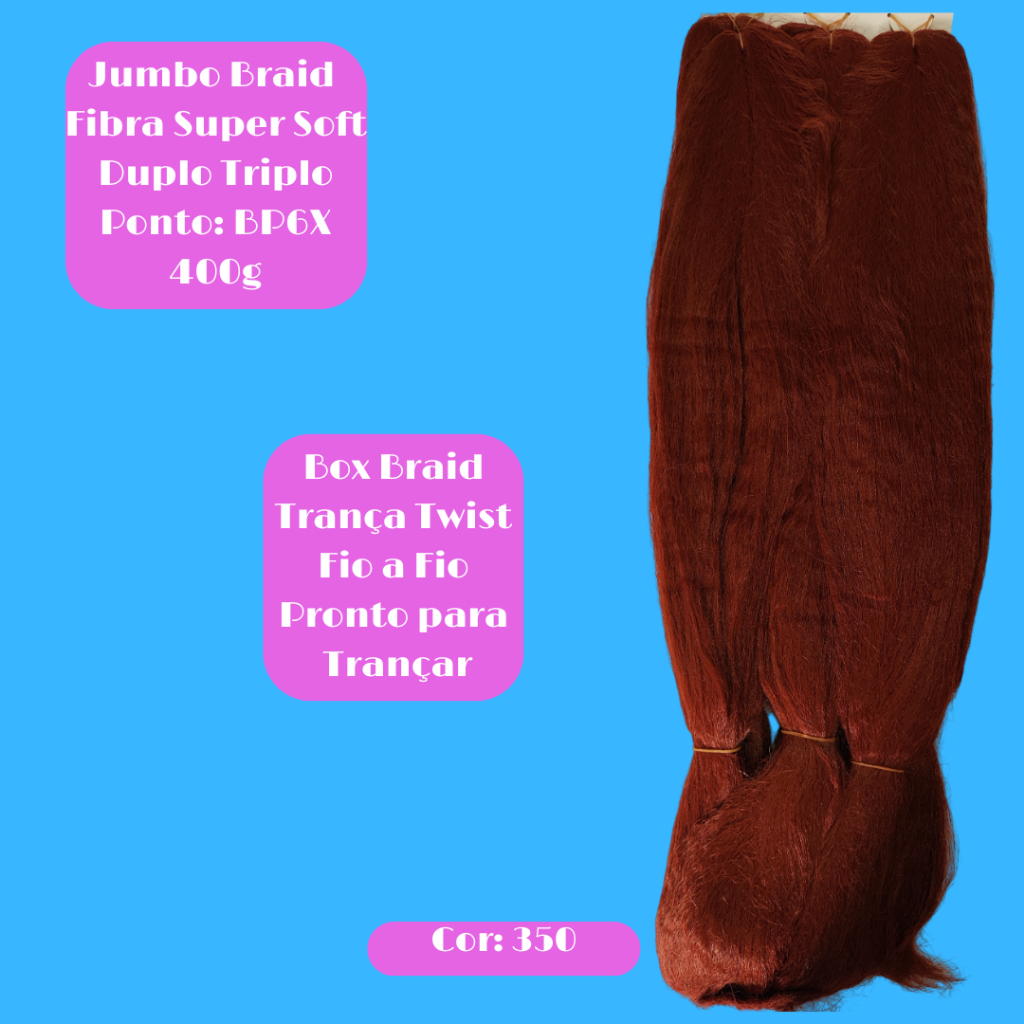 Jumbo Jumbão Cor 350 Ruivo Ferrugem Box Braids 6x Trança Twist Tranças 400g Textura Kanekalon