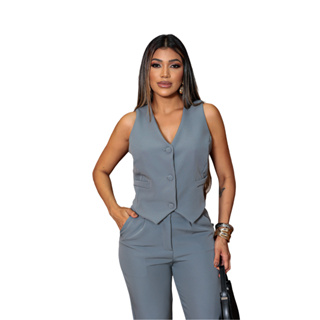 conjunto feminino  calça E blusa  alfaiataria social ziper na frente em Oferta na Shopee