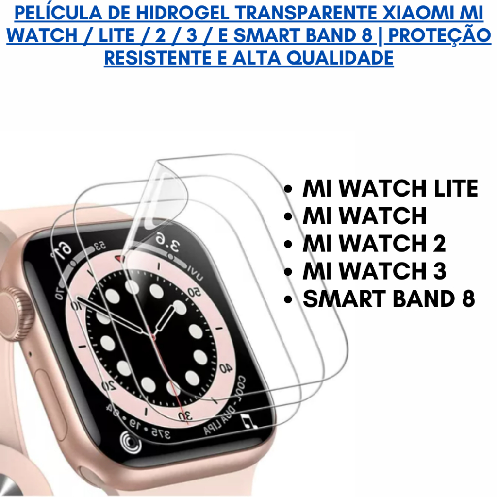 Película de Hidrogel Transparente Xiaomi Mi Watch / Lite / 2 / 3 / E Smart Band 8 | Proteção Resistente e Alta Qualidade