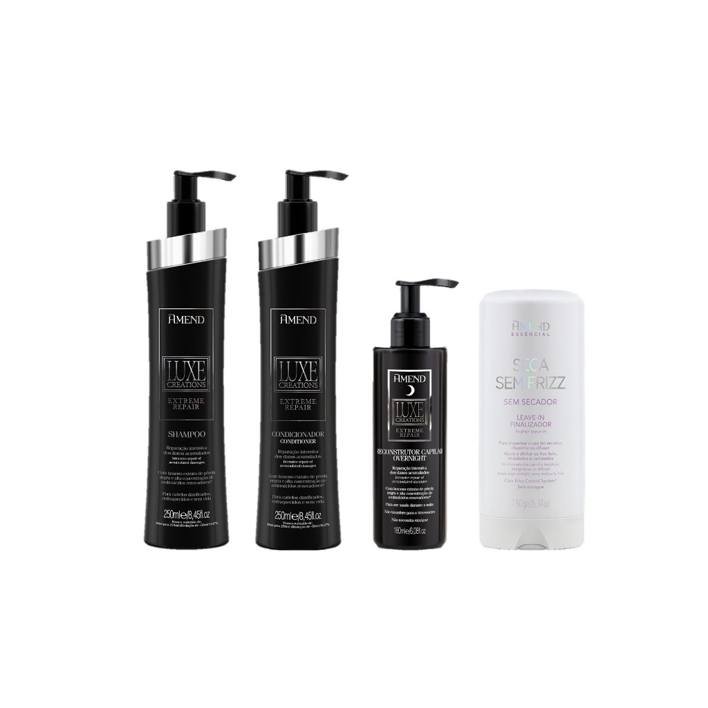 Amend KIT Luxe Reconstrutor Extreme Repair Sh + Cond + Overnight + Seca Sem Frizz 180ml em Oferta na Shopee
