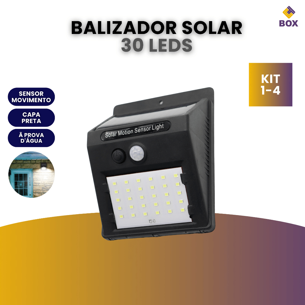 Luminária Energia Solar Com Sensor Presença Balizador 30 Leds S/fio Externo Unitário|kit2|kit4