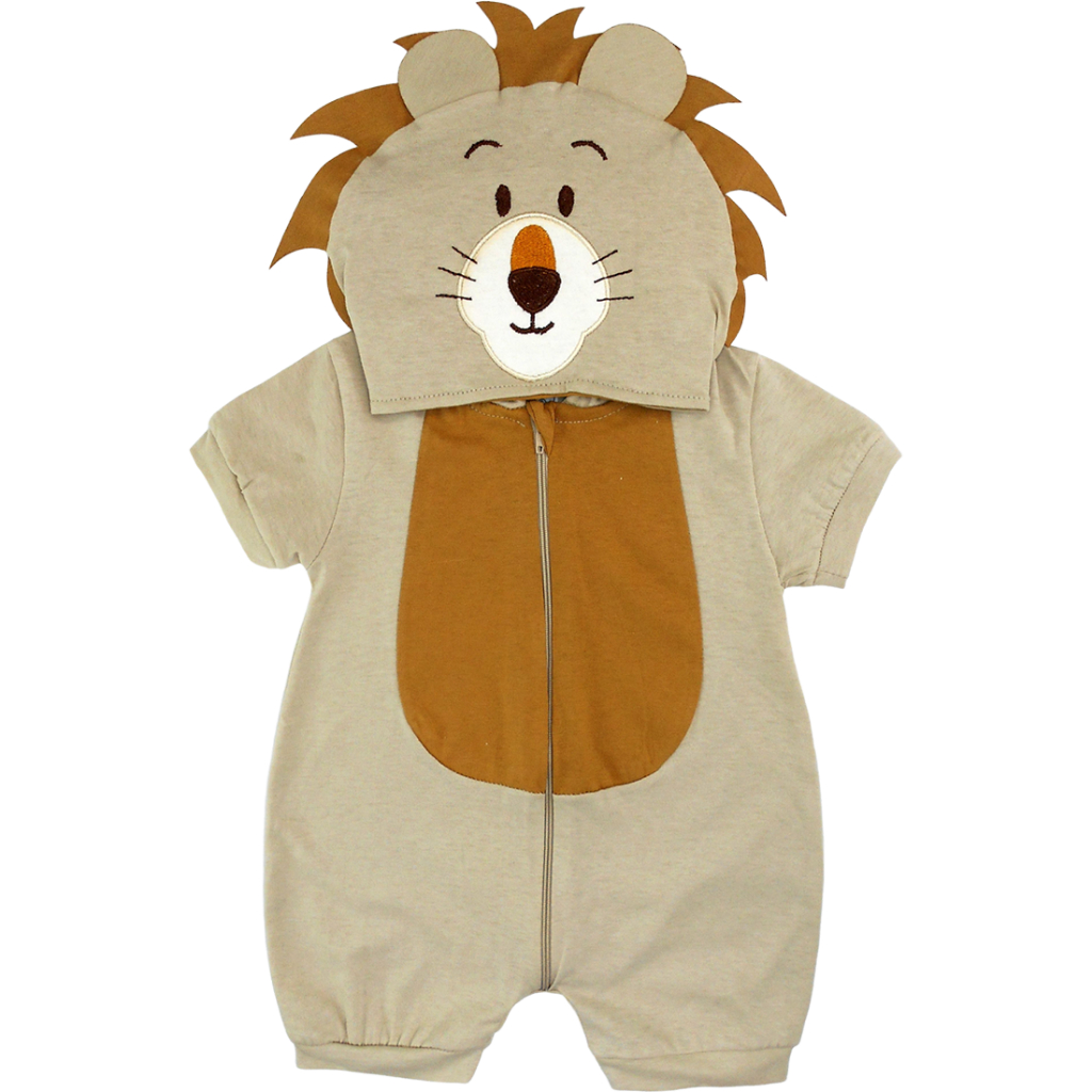 Roupa Bebê Macacão Curto Capuz Leão Zíper Menino Verão Algodão em Oferta na Shopee
