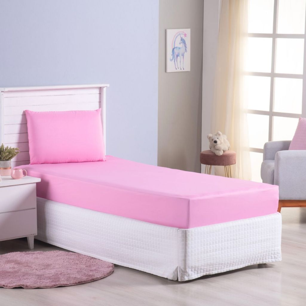 Kit Lençol Solteiro 2 Peças Com Elastico Quarto Menina Rosa Jogo Roupa Cama Criança Infantil Macio