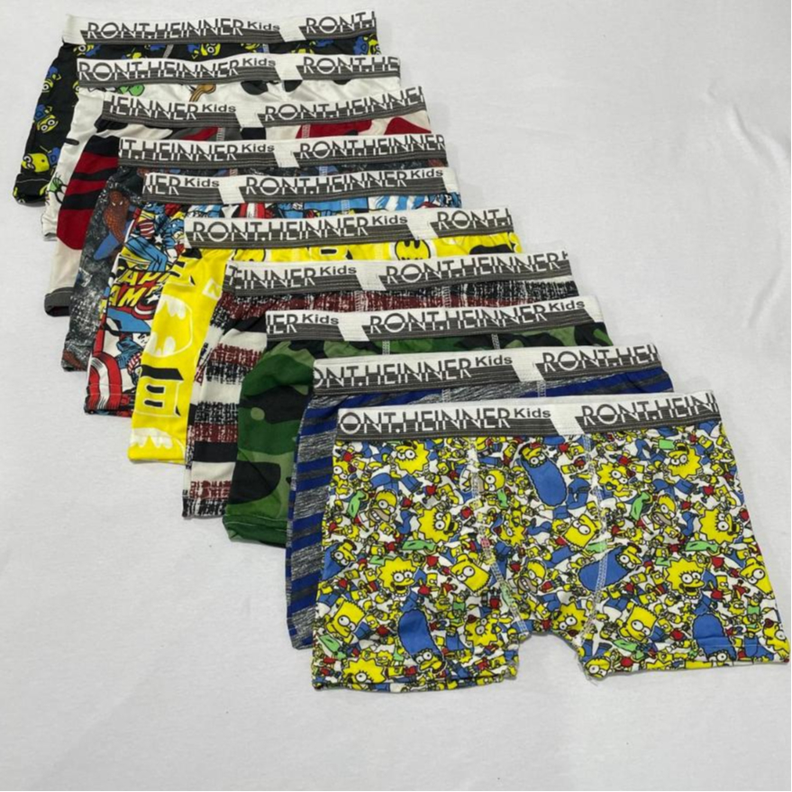 Kit Com 10 Peças  Cuecas Boxer Bebê E Crianças Infantil Estampadas Masculino Para Desfralde Microfibra