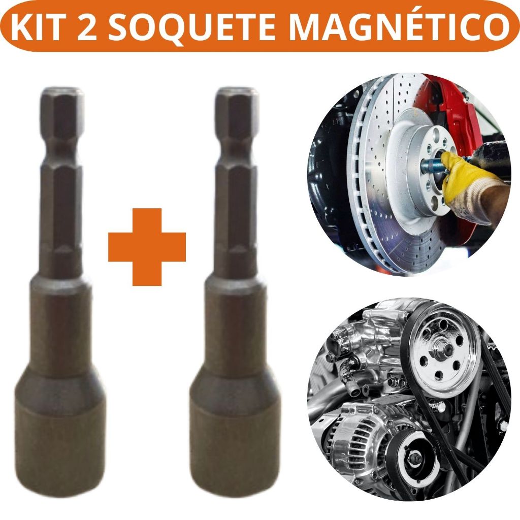 Kit 2 Soquete Magnetico Sextavado Para Parafusadeira Tipo Cachimbo Magnético Em Aço Adaptador Pontas