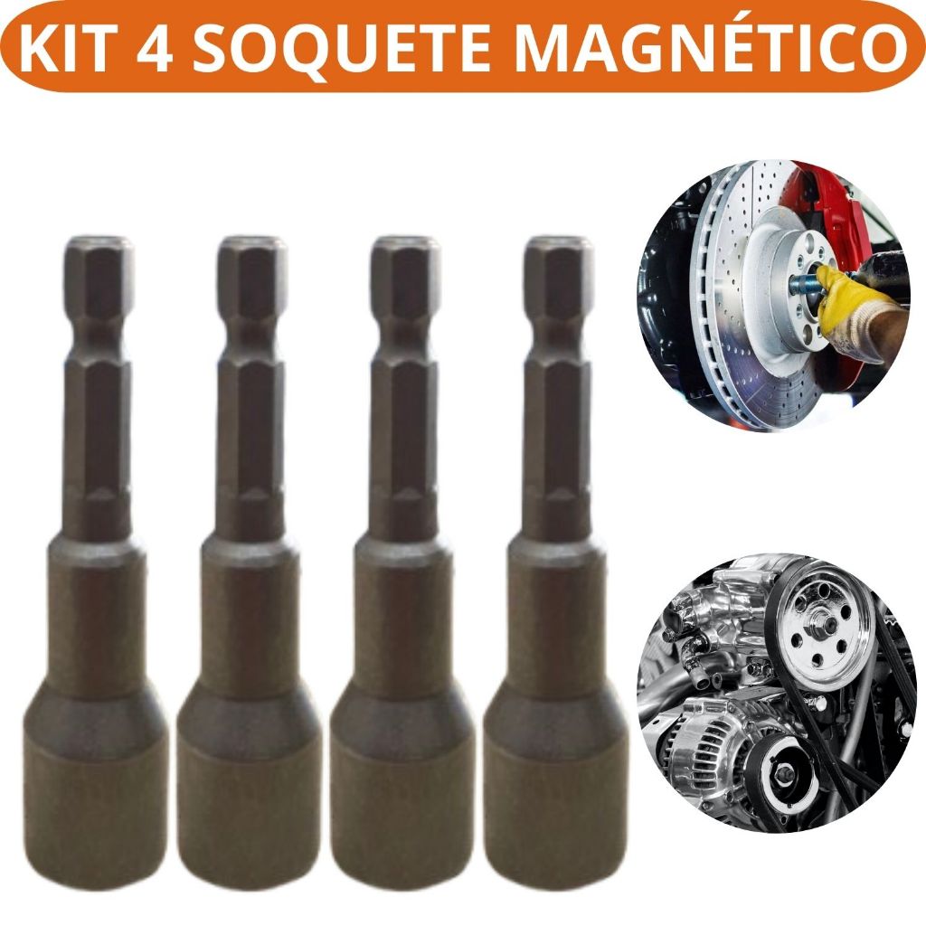 Kit 4 Soquete Magnetico Sextavado Para Parafusadeira Tipo Cachimbo Magnético Em Aço Adaptador Pontas