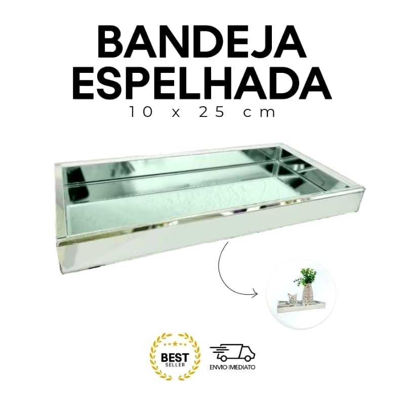 Bandeja luxo espelhada decorativa retangular tamanho 10x25cm em Oferta na Shopee