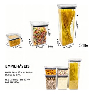Escolha seu Pote Hermético Quadrado Acrílico Mantimentos Organiza Cozinha