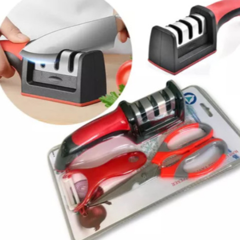 Kit com Tesoura, Afiador de Facas  E Descascador de Legumes