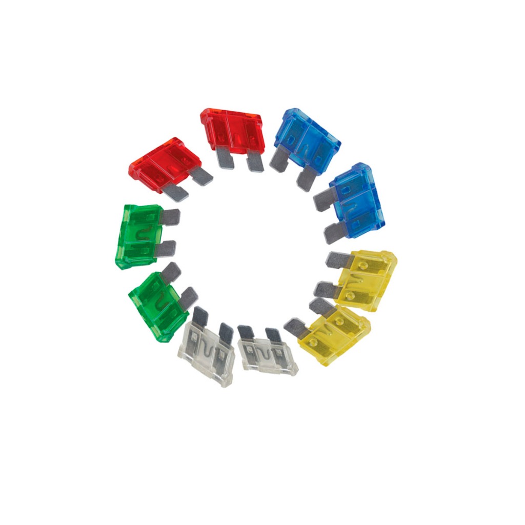 Fusível Automotivo com 10 unidades cartela mista Kit de emergência 10/15/20/25/30Amperes Lamina Mini