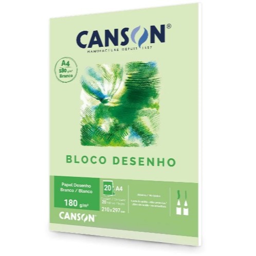 Bloco Desenho 180 G/m² Estudante Branco A-4 21,0 x 29,7 cm Com 20 Folhas Canson