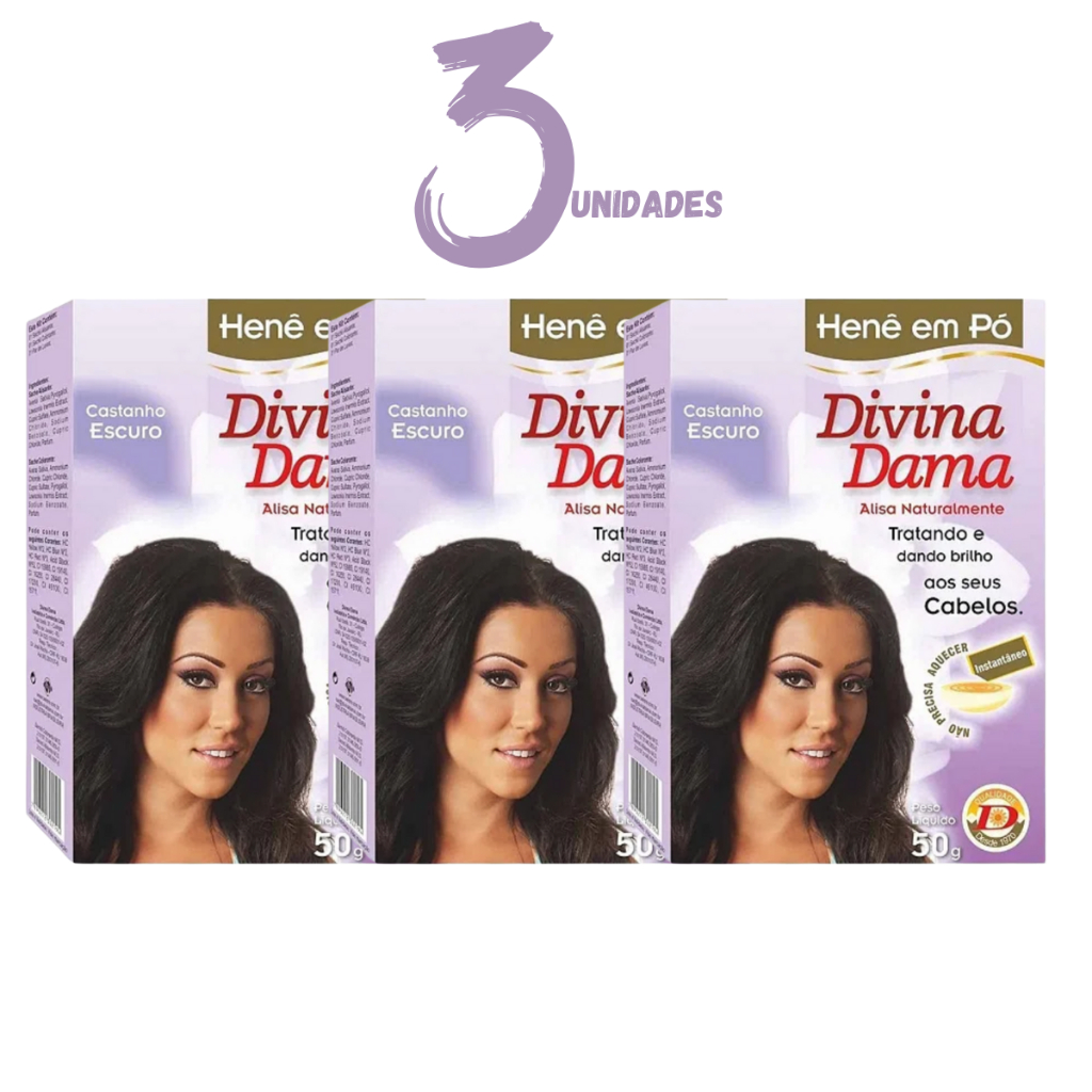 Divina Dama Henê Pó 50g Castanho Escuro 03 Unidades em Oferta na Shopee