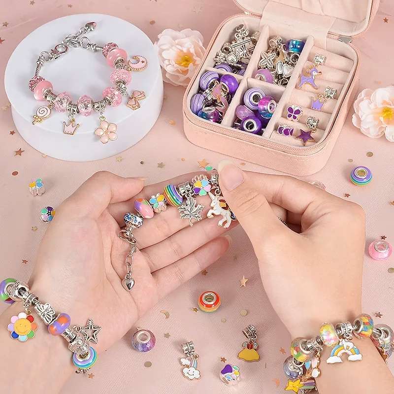 Porta Joias com KIT De Fabricação De Pulseira DIY com Pingentes e Berloques Conjunto para Meninas