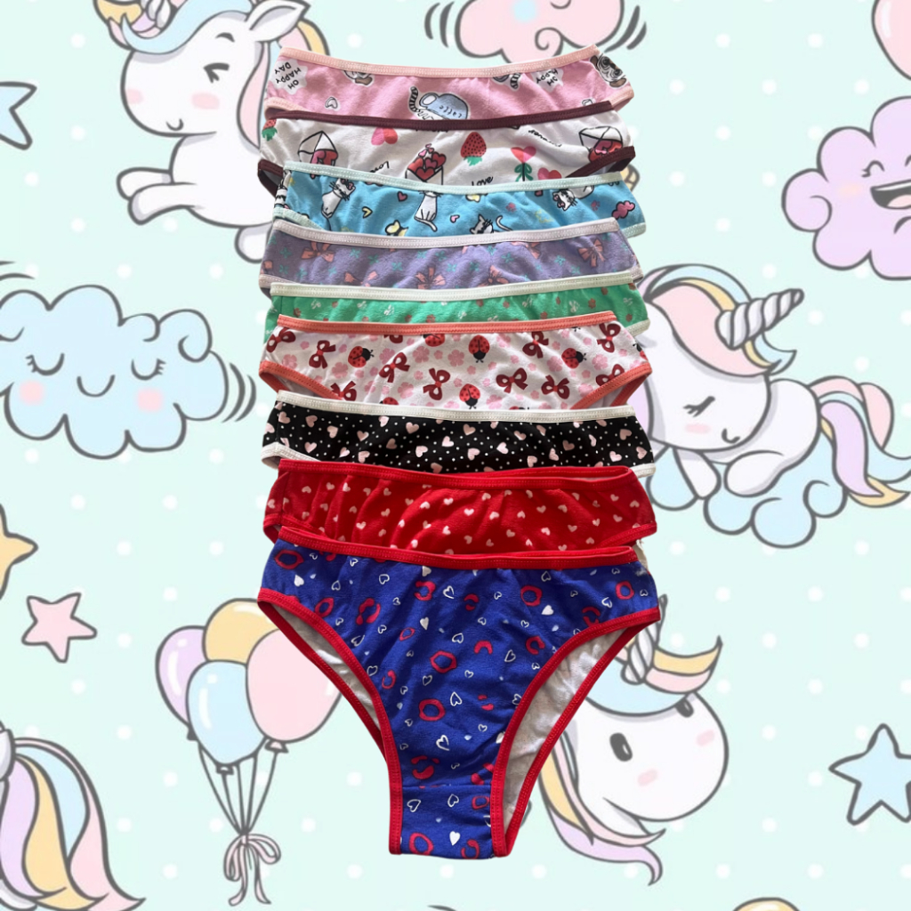 Kit 10 Calcinhas Tanga Estampadas Infantil Algodão Confortável Com Forro de Algodão