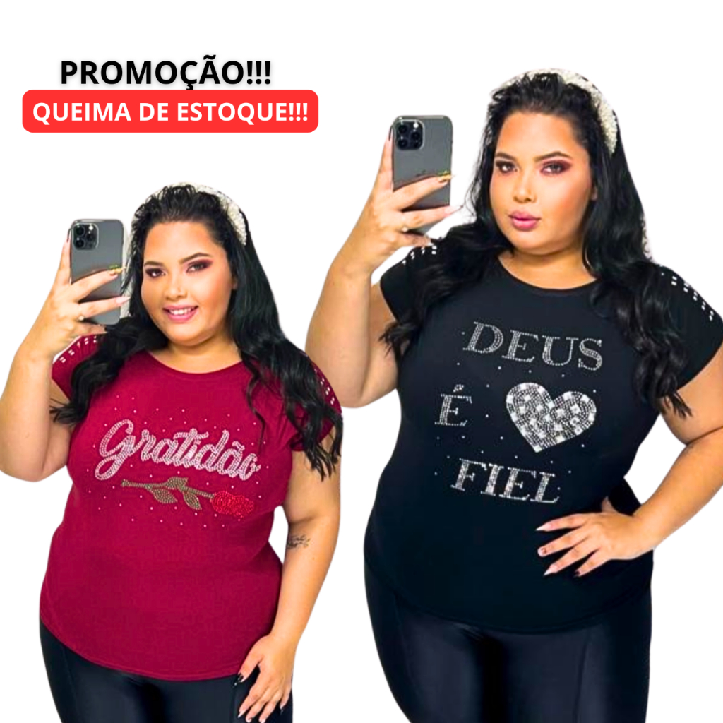 Camiseta Tshrt Blusa Feminina Regata Manguinha Plus Size Com Pedraria - Ótima Qualidade