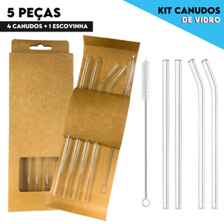 Canudos de Vidro Reutilizáveis Com Escova Para Limpeza - Kit Ecológico - AERO em Oferta na Shopee