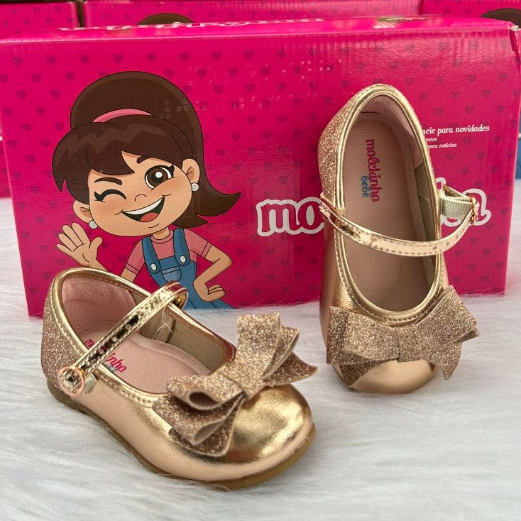 Sapatinho de bebê infantil menina sapatilha laço glitter molekinha original