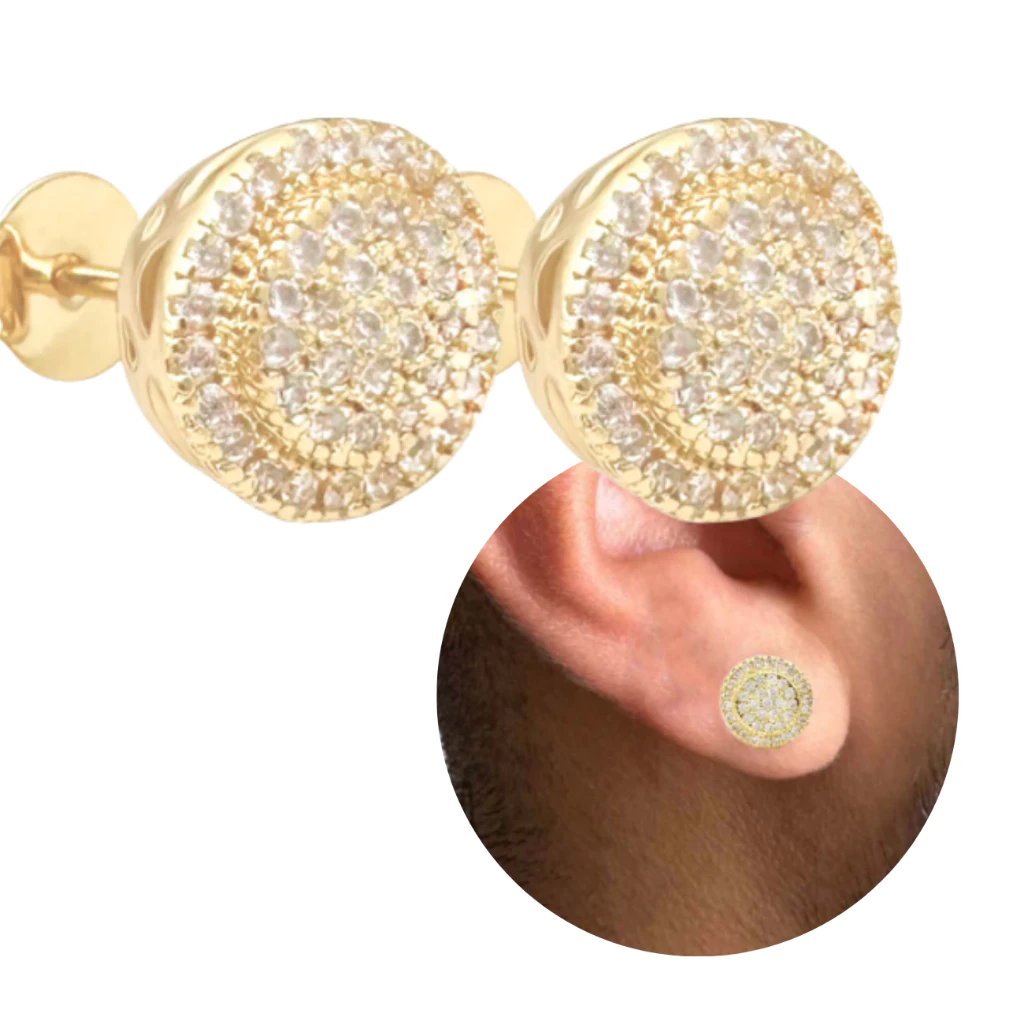 Brinco Redondo Cravejado 40 pedras de Zircônia Banhado a Ouro 18k - Garimpo de Ouro